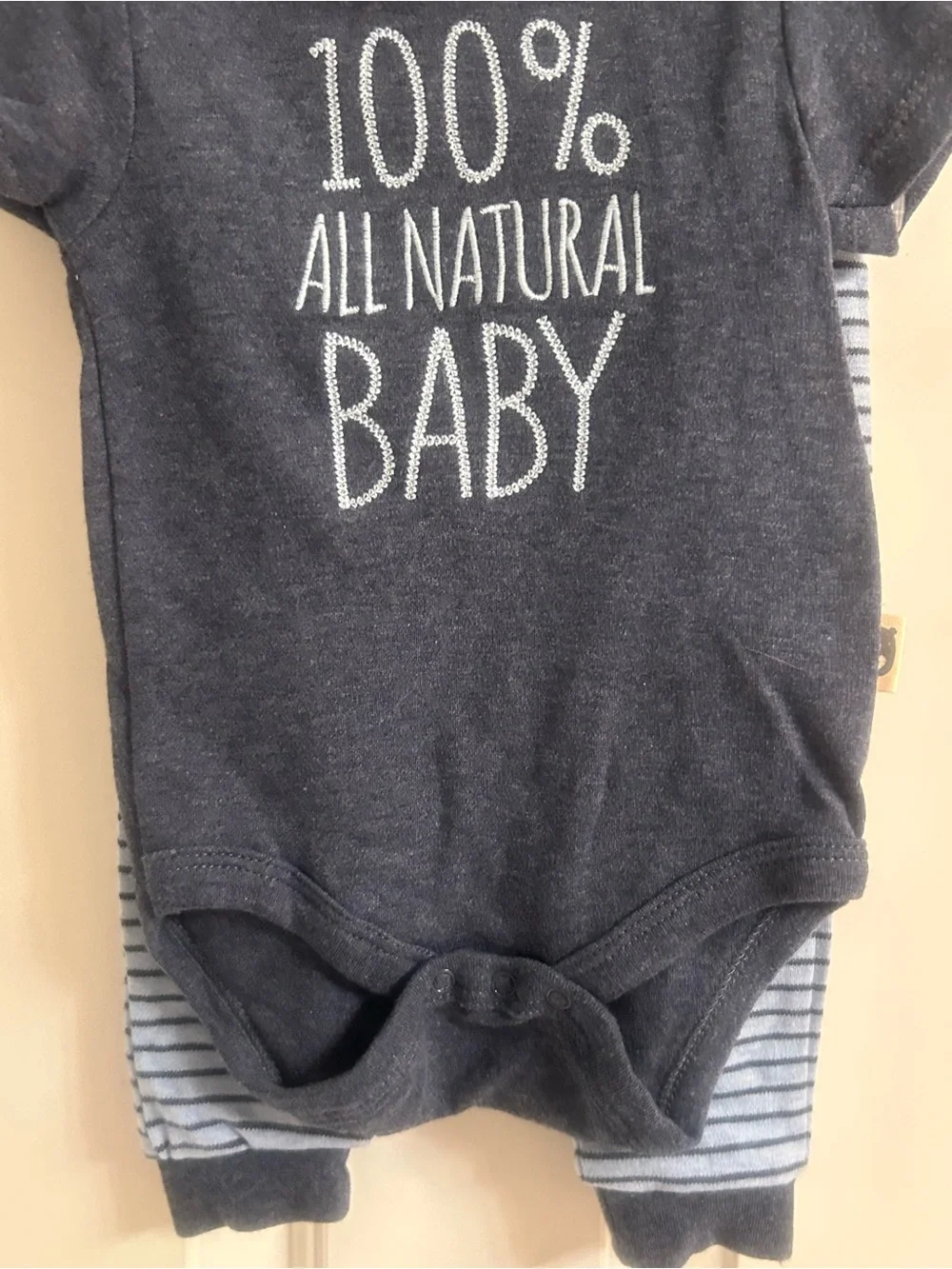 NWT-Rabbit+Bear 2-Piece '100% All Natural Baby' Short-Sleeve Bodysuit & Joggers